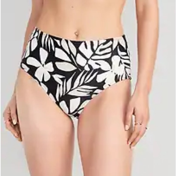 NWT OLD NAVY High-Waisted Bikini Swim BottomBLACK AND WHITE WHITE PRINT LARGE - Picture 1 of 4